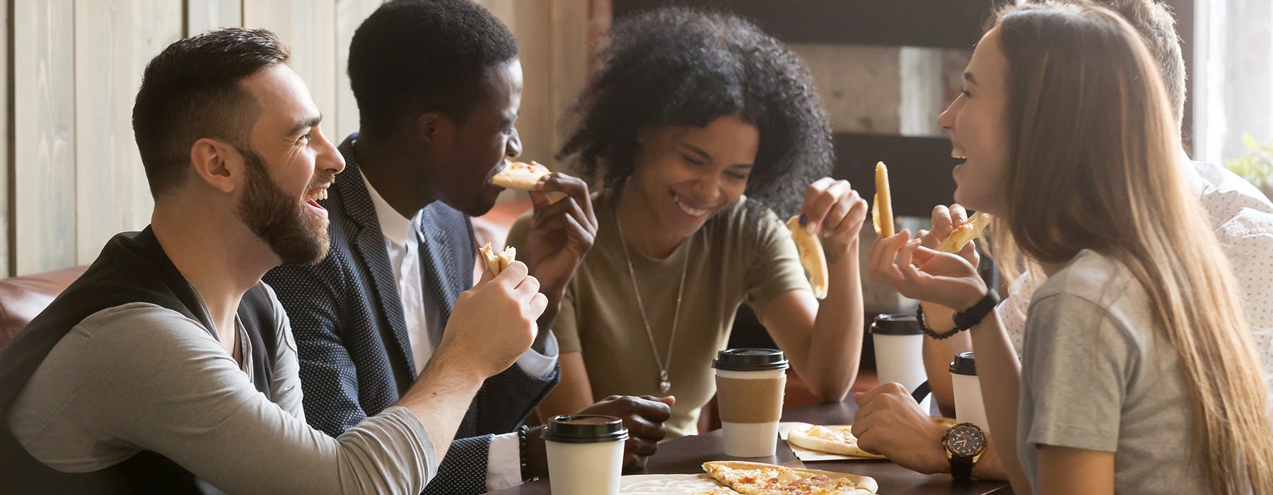 Friends out enjoying food at a local eatery 